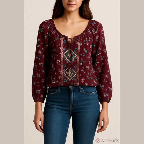 Shyanne Tops - Shyanne Stunning deep purple w/flowers western themed shirt 3/4 flowing sleeve